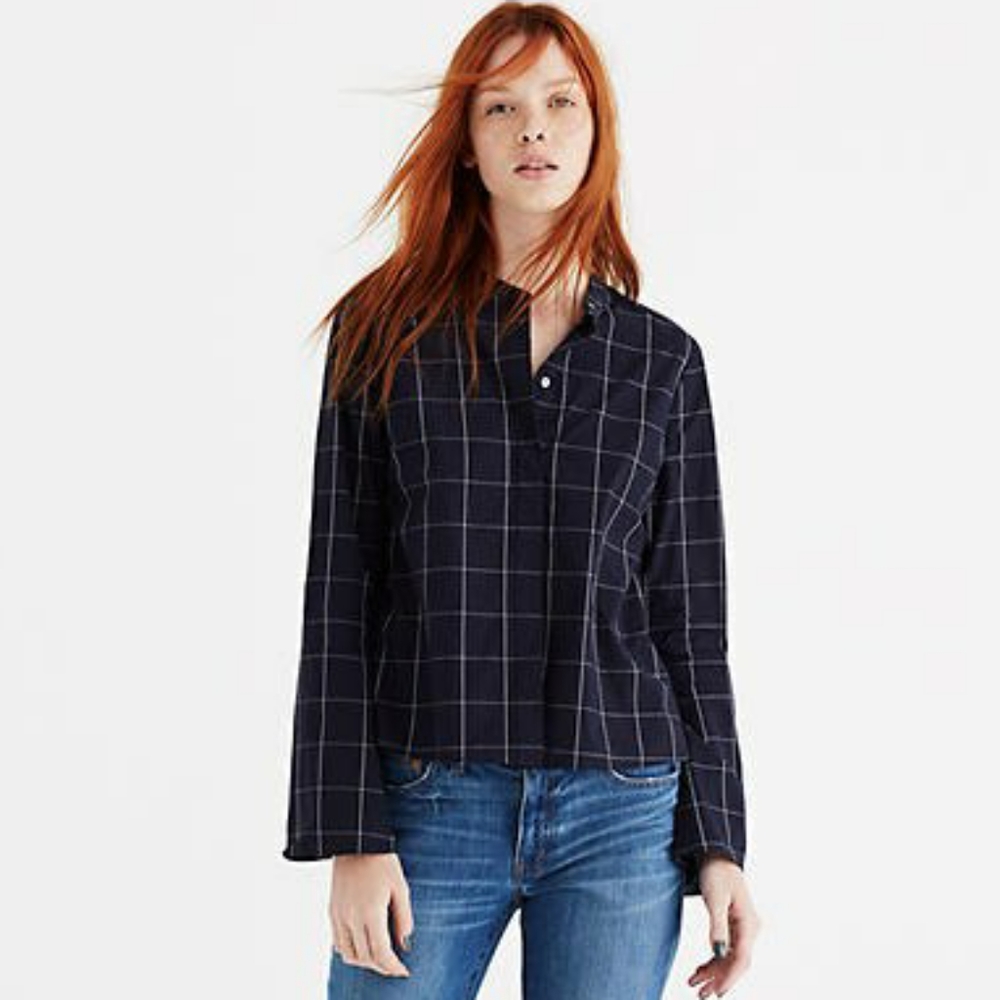 Madewell Bell-Sleeve Shirt in Windowpane Size XXS